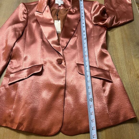 Cinq à Sept Karis Tailored Textured Metallic Satin Blazer Size 10 Copper Pink - Picture 8 of 15